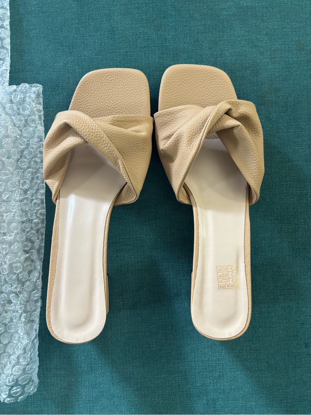 Neutral Tan Knot Slide Sandals for Women